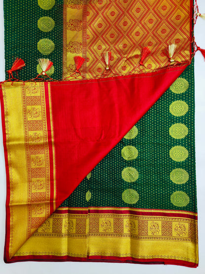 Mayuri - Bottle Green Kanjivaram Silk Banarasi Saree