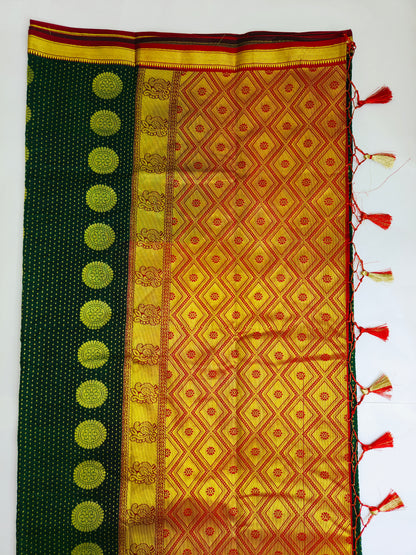 Mayuri - Bottle Green Kanjivaram Silk Banarasi Saree