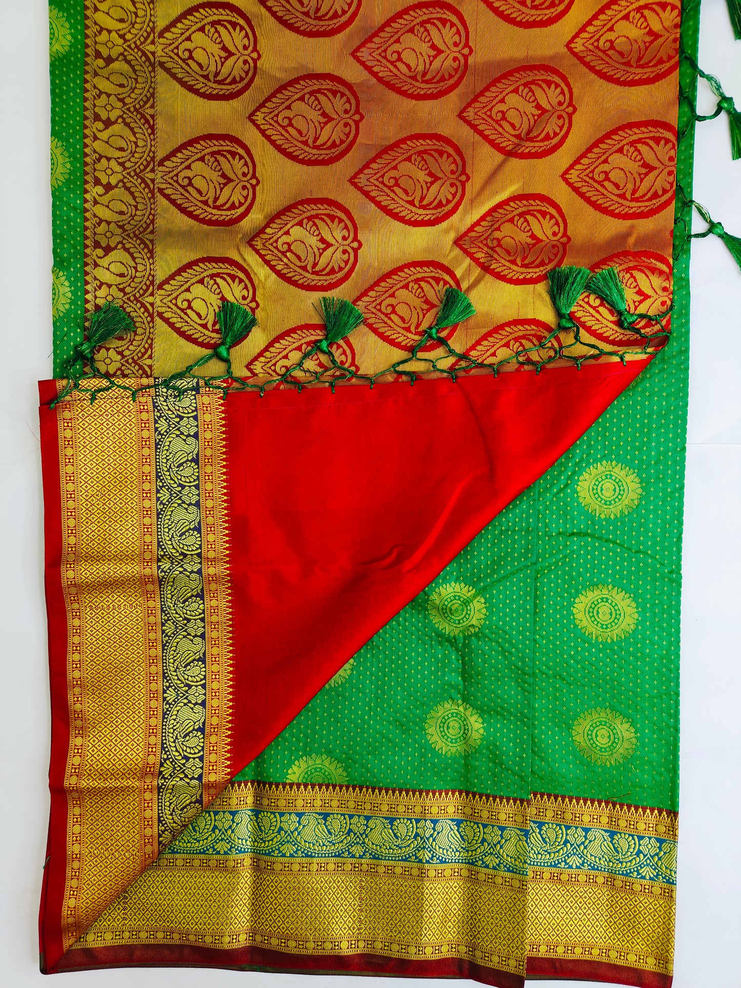 Mayuri - Parrot Green Kanjivaram Silk Banarasi Saree