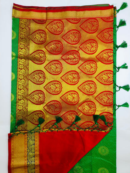 Mayuri - Parrot Green Kanjivaram Silk Banarasi Saree