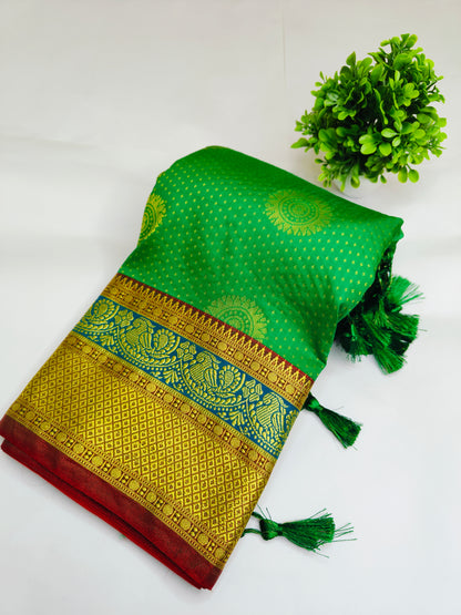 Mayuri - Parrot Green Kanjivaram Silk Banarasi Saree