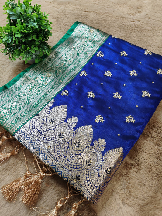 Varsha-Blue Colour Satin Silk Gauti Zari Embroidery Banarasi Saree