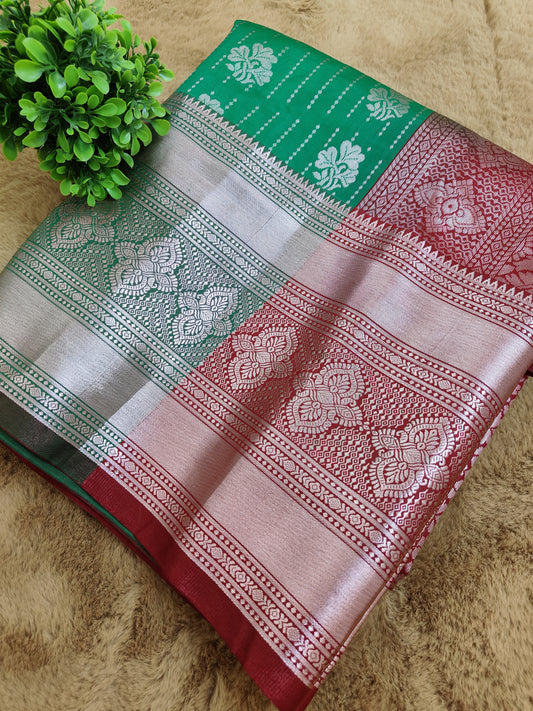 Kalanjali-Vibrant Green Colour Chiniya Silk Banarasi Saree