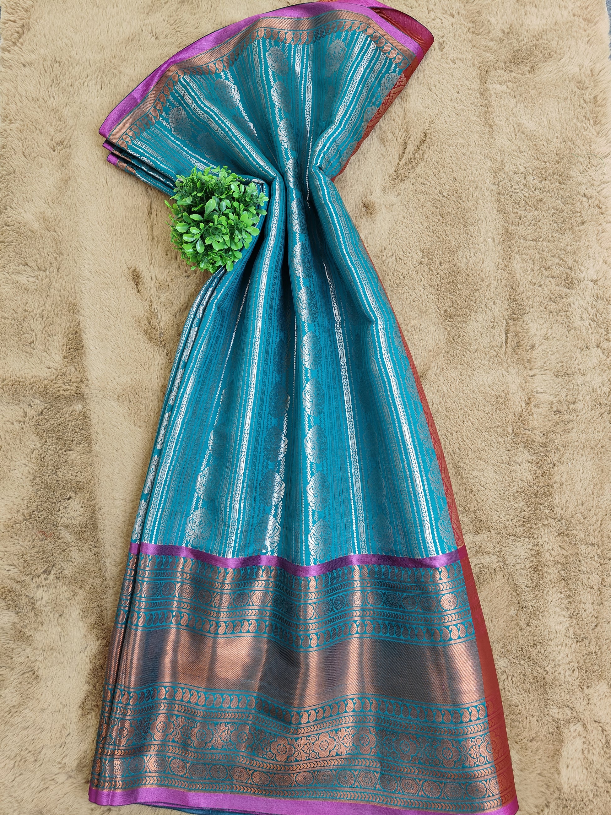 Kalanjali Ambose-Aqua Blue Colour Chiniya Silk Banarasi Saree 2