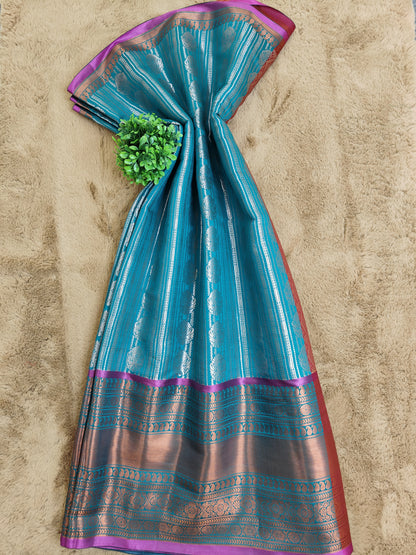 Kalanjali Ambose-Aqua Blue Colour Chiniya Silk Banarasi Saree 2