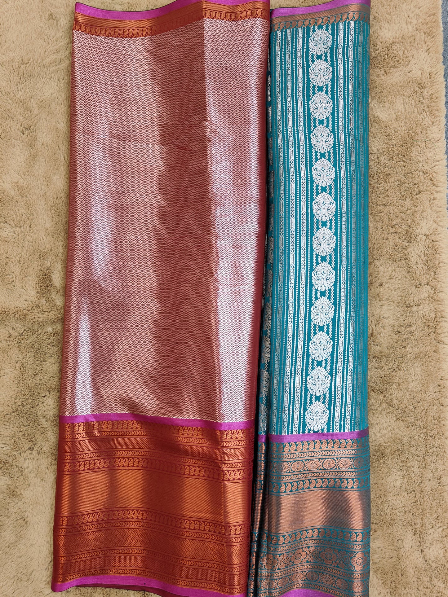 Kalanjali Ambose-Aqua Blue Colour Chiniya Silk Banarasi Saree Pallu Blouse