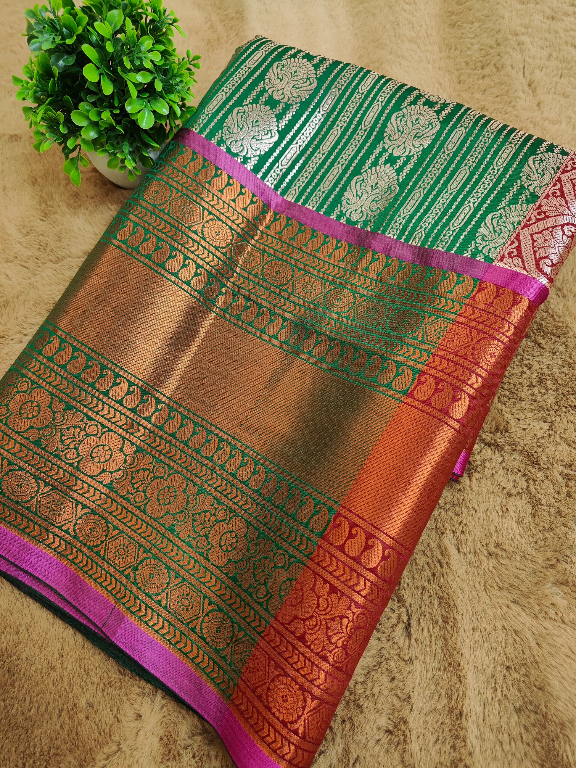 Kalanjali Ambose Bottle Green Colour Banarasi Saree