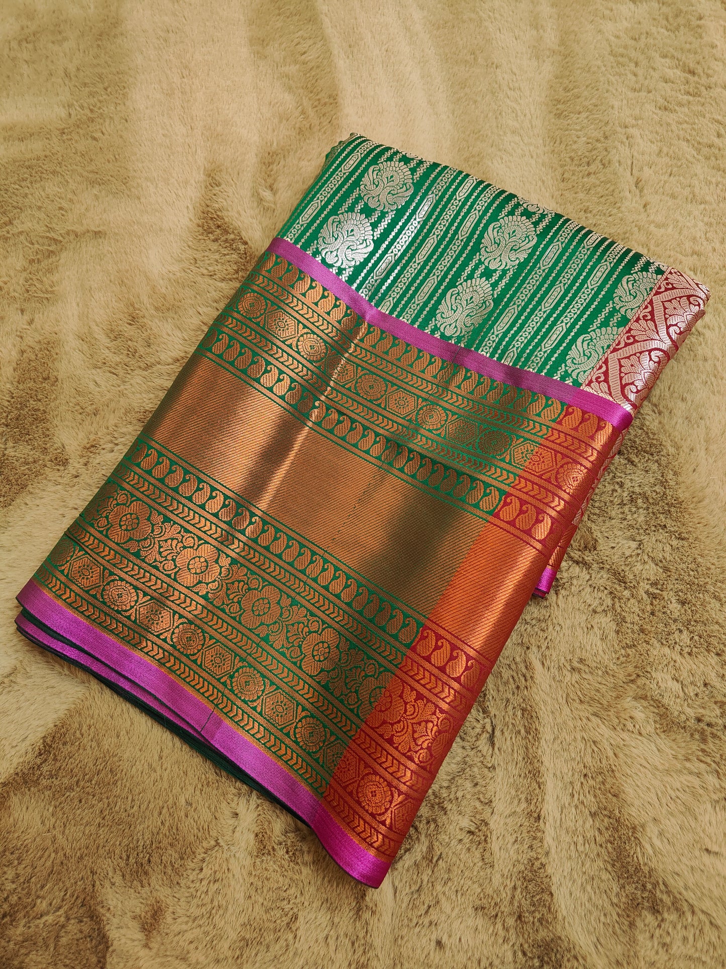 Kalanjali Ambose Bottle Green Colour Banarasi Saree 1