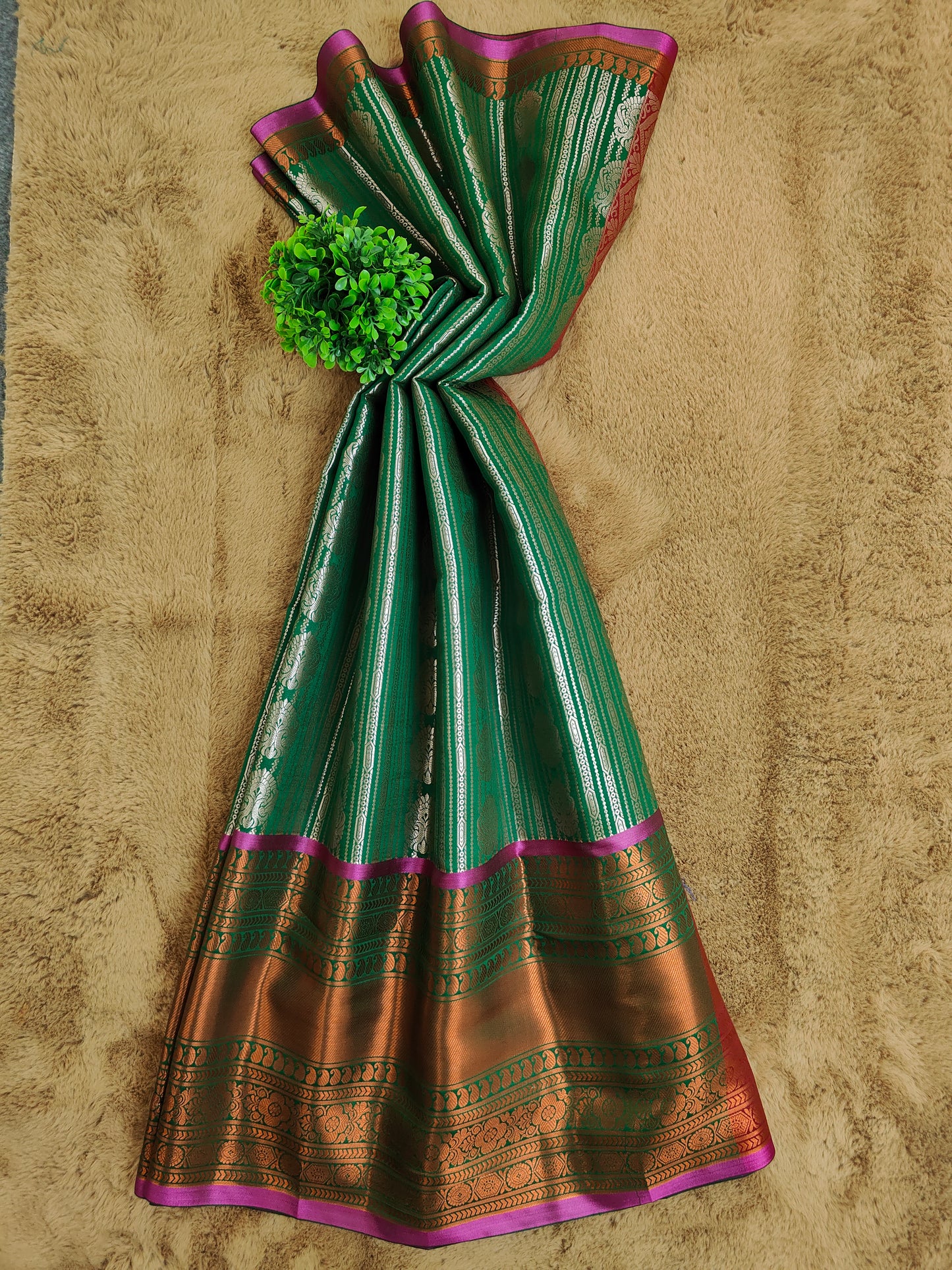Kalanjali Ambose Bottle Green Colour Banarasi Saree 2