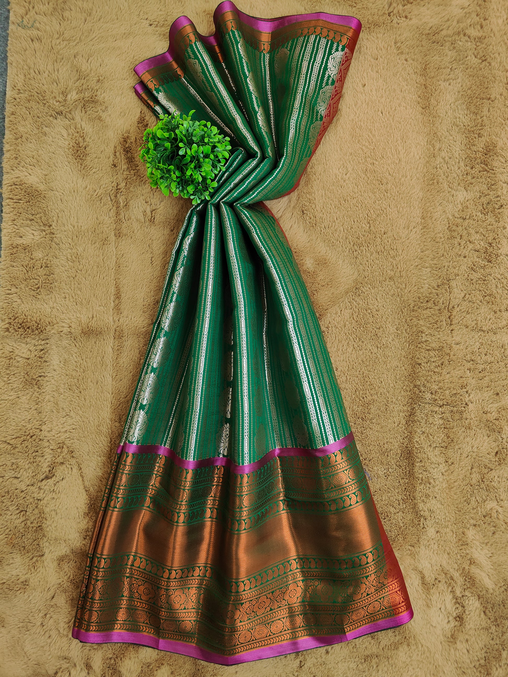 Kalanjali Ambose Bottle Green Colour Banarasi Saree 2