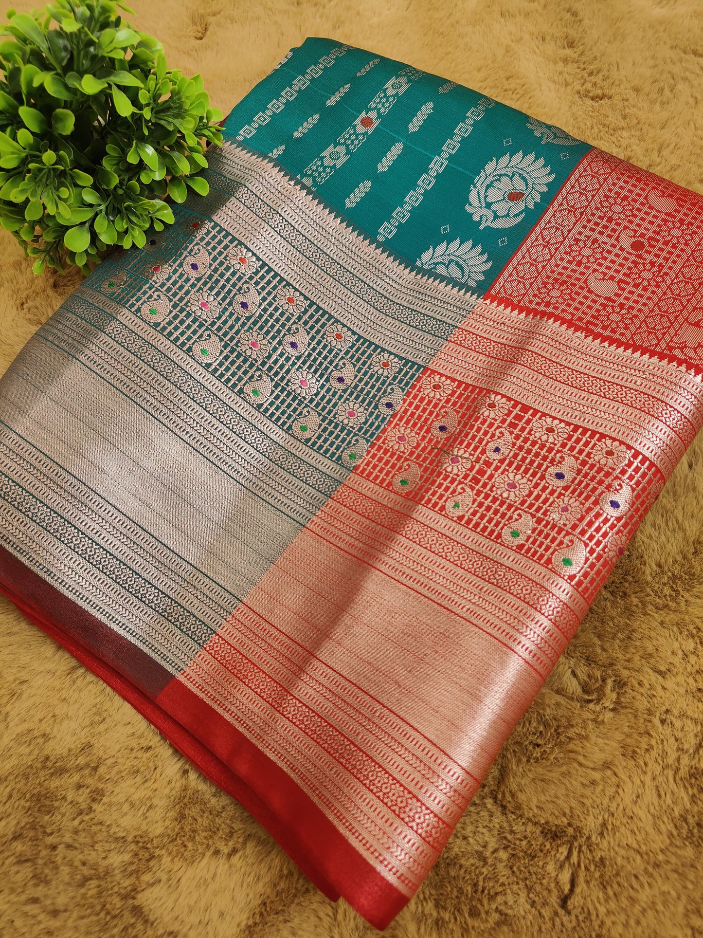 Kalanjali Meena-Deep Sea Green Colour Chiniya Silk Banarasi Saree