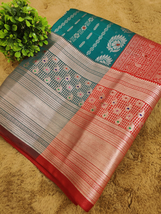 Kalanjali Meena-Deep Sea Green Colour Chiniya Silk Banarasi Saree