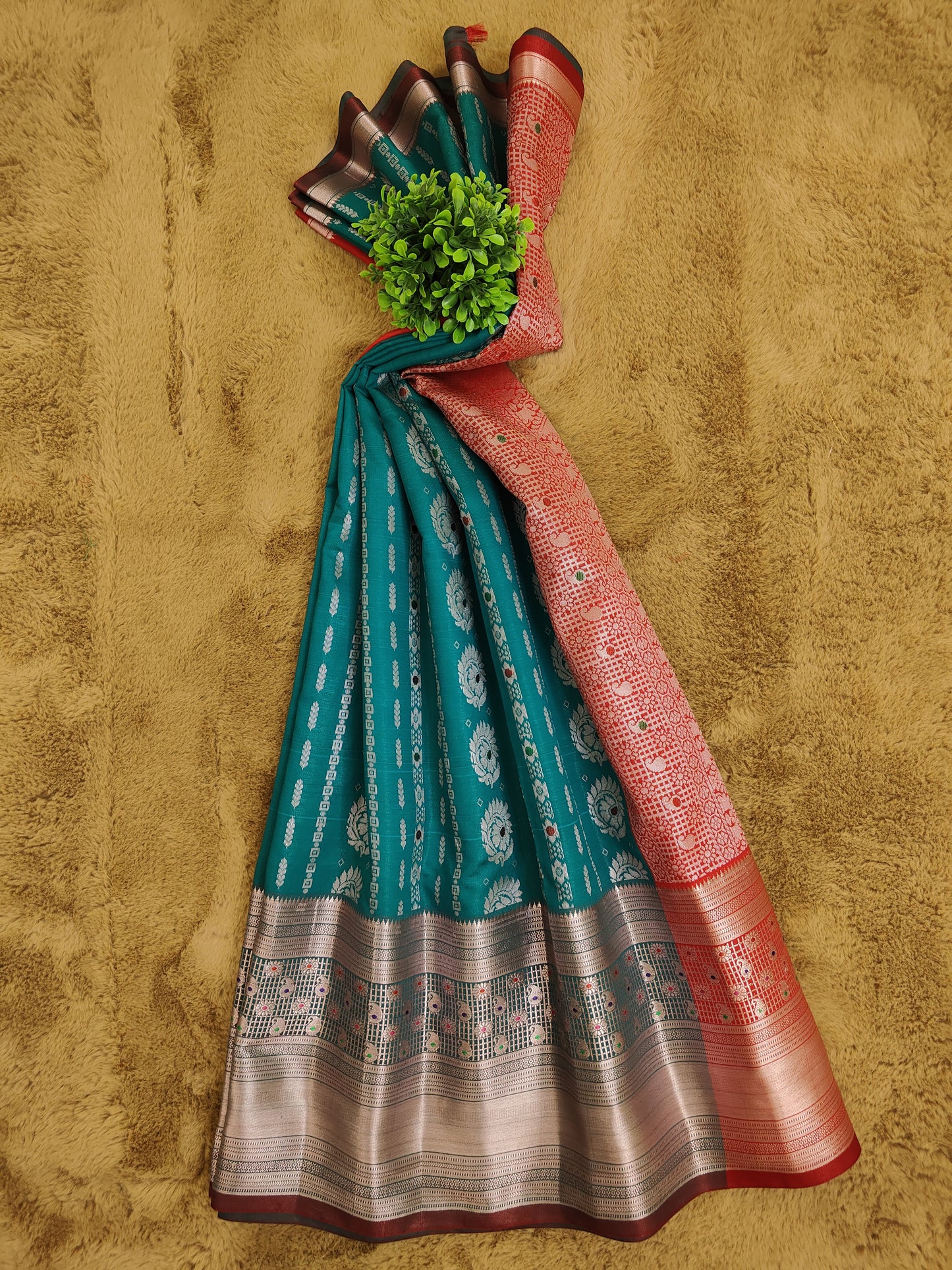 Kalanjali Meena-Deep Sea Green Colour Chiniya Silk Banarasi Saree 2