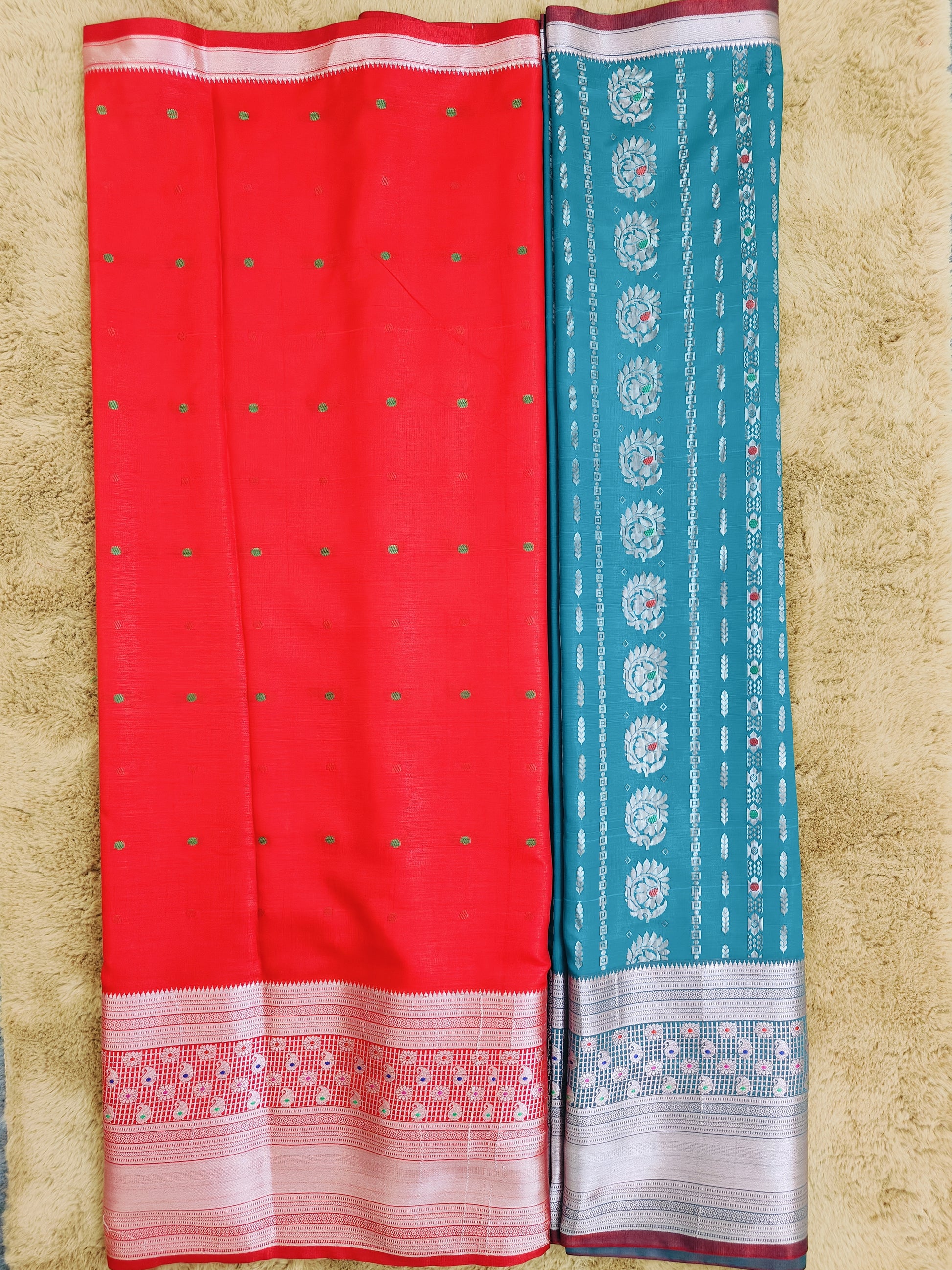 Kalanjali Meena-Deep Sea Green Colour Chiniya Silk Banarasi Saree Blouse