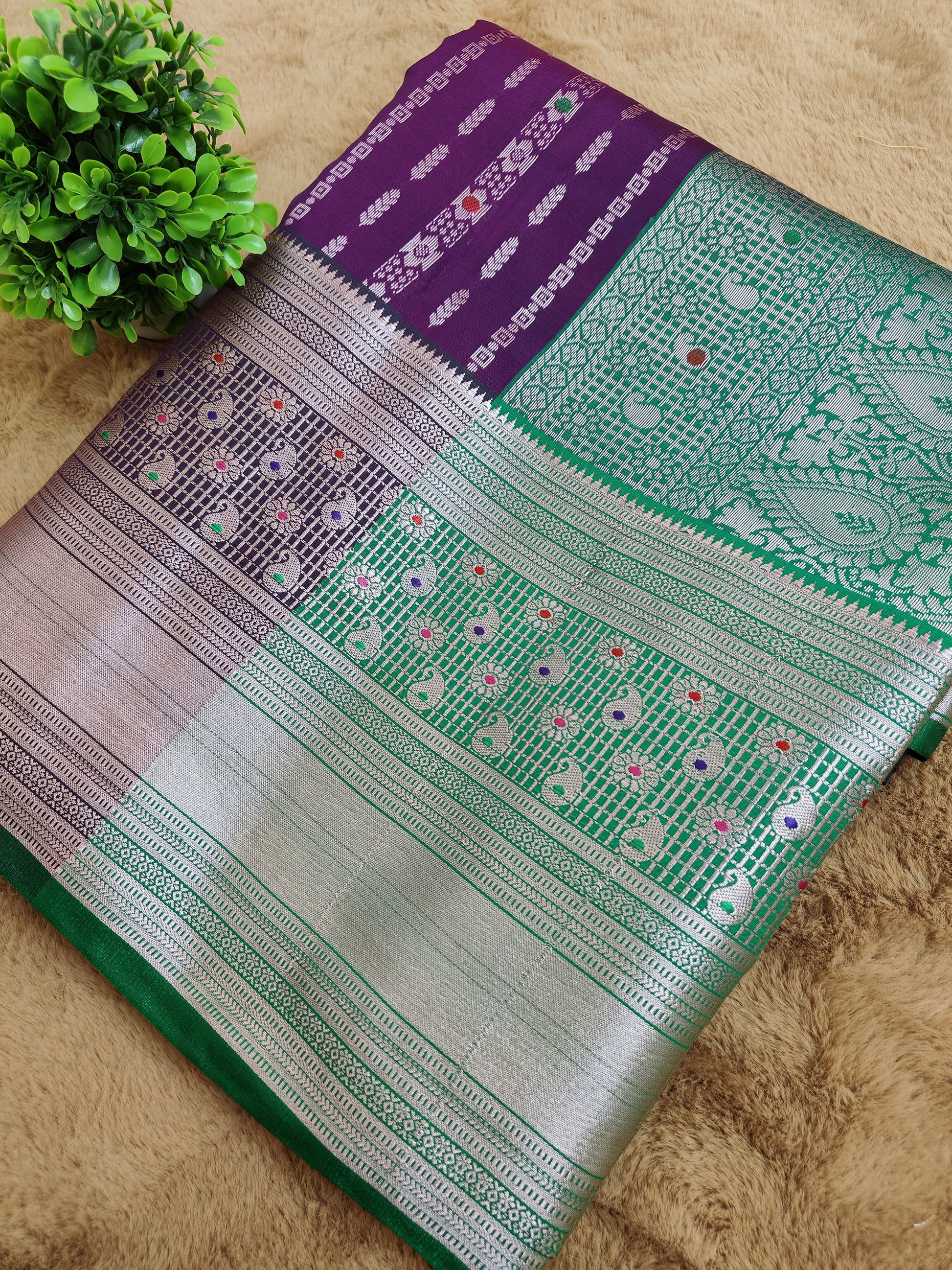 Kalanjali Meena-Grape Purple Colour Chiniya Silk Banarasi Saree
