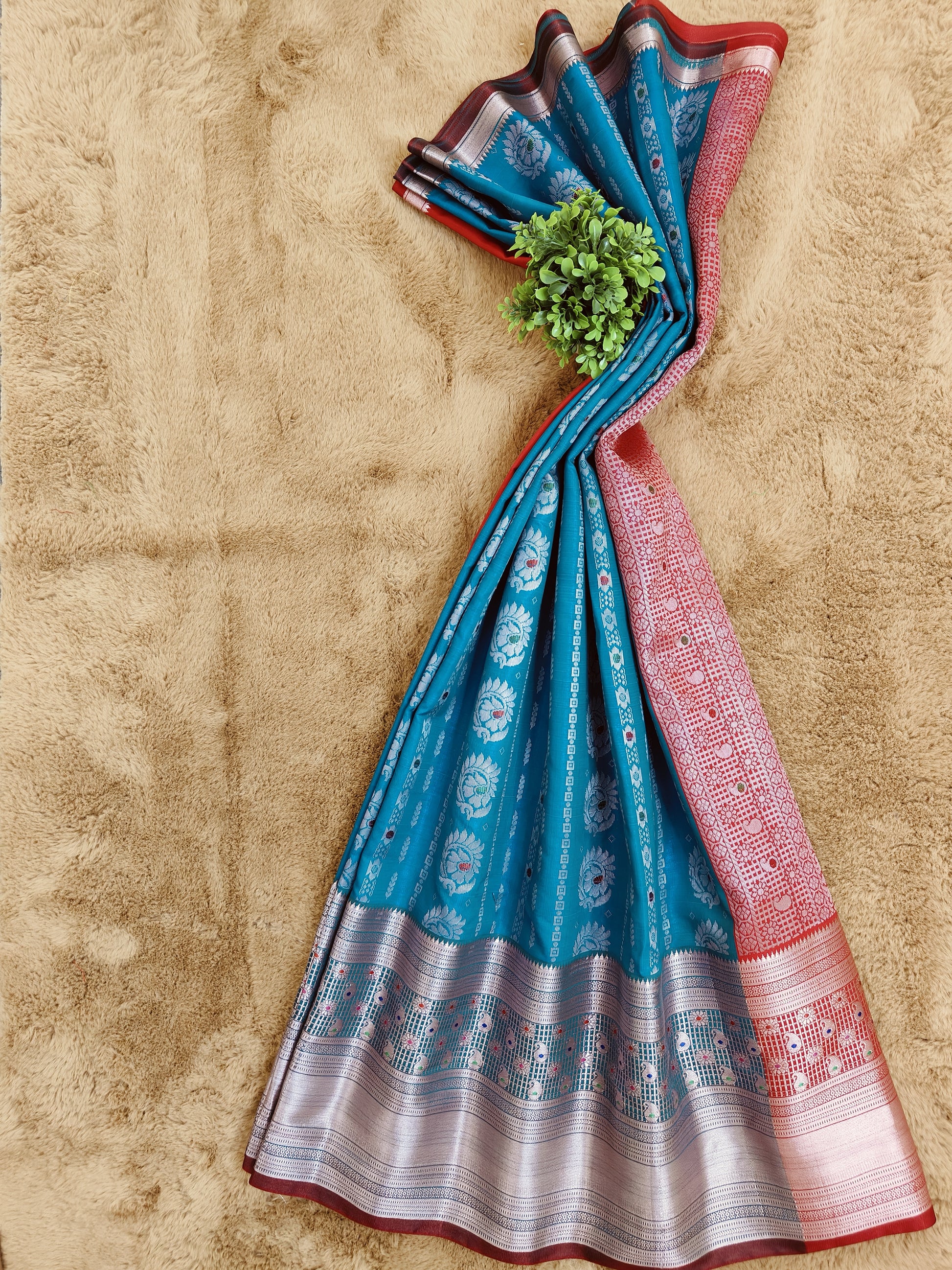 Kalanjali Meena-Peacock Blue Colour Chiniya Silk Banarasi Saree 2