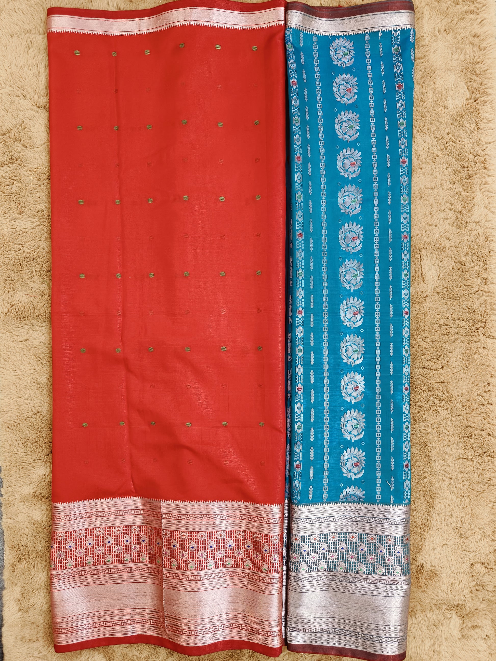 Kalanjali Meena-Peacock Blue Colour Chiniya Silk Banarasi Saree Blouse