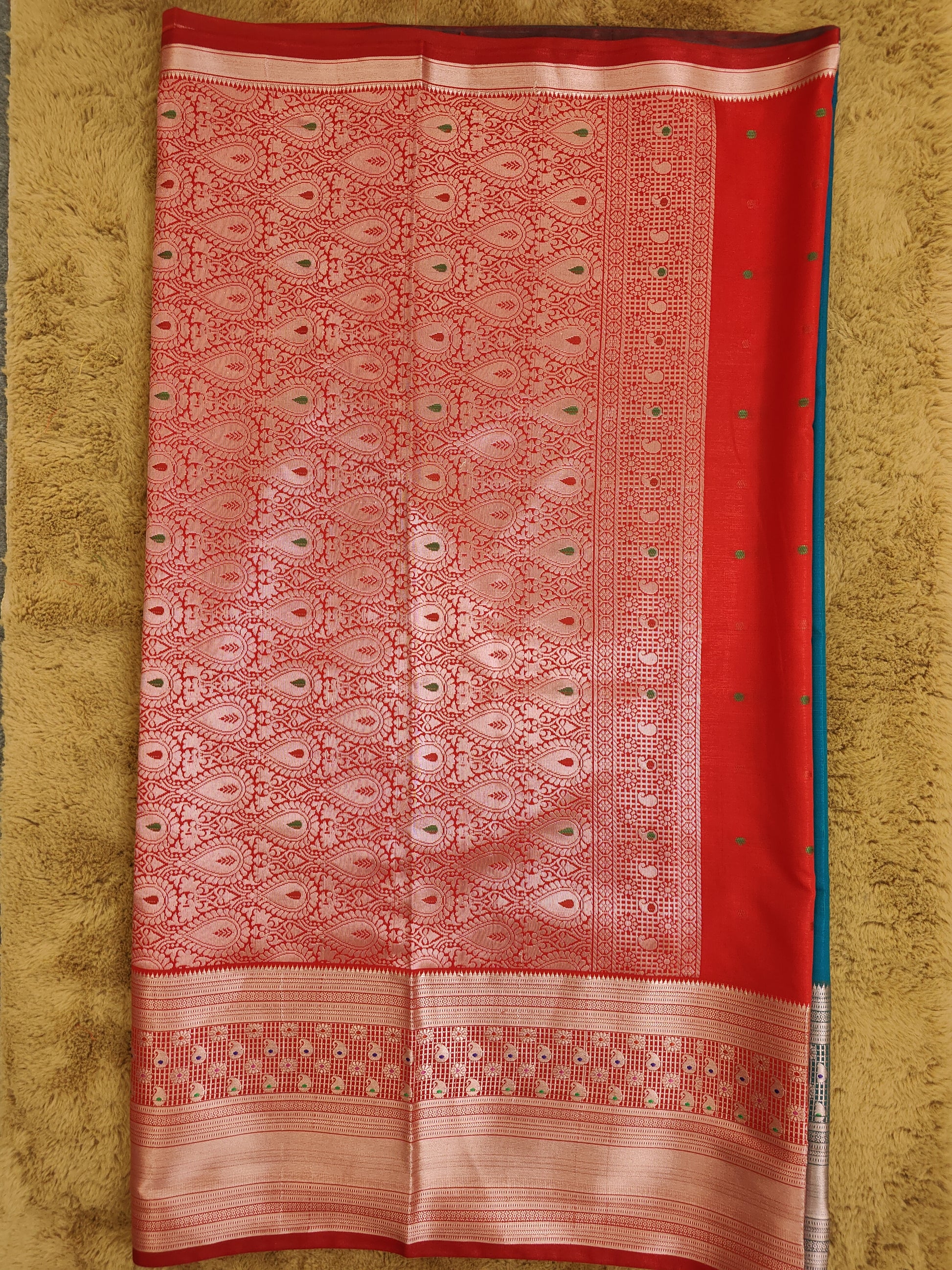 Kalanjali Meena-Peacock Blue Colour Chiniya Silk Banarasi Saree Pallu