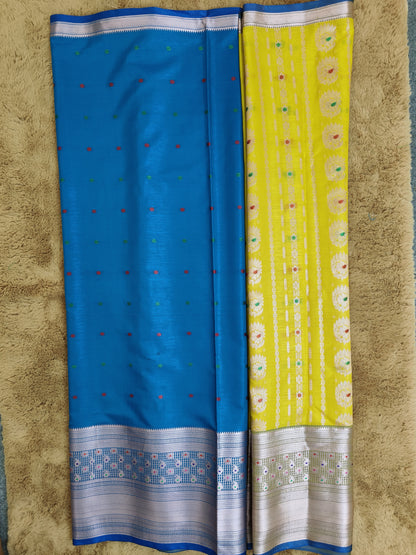Kalanjali Meena-Yellow Colour Chiniya Silk Banarasi Saree Blouse 