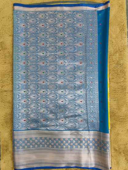 Kalanjali Meena-Yellow Colour Chiniya Silk Banarasi Saree Pallu