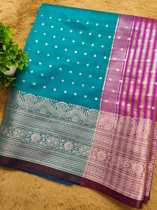 Naman Booti-Teal Blue Colour Soft Silk Banarasi Saree