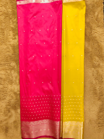 Naman Booti-Yellow Colour Soft Silk Banarasi Saree Blouse