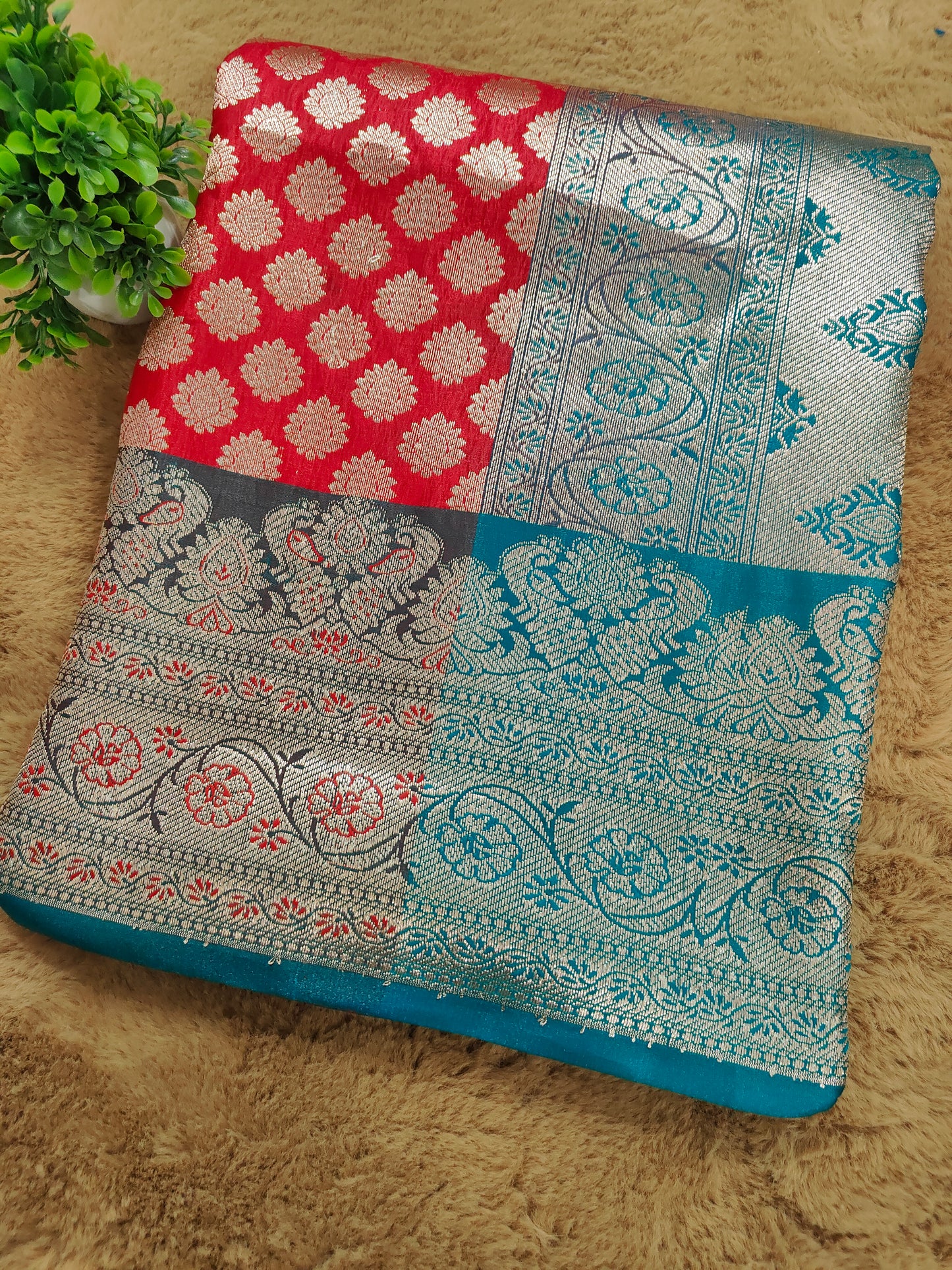 Sonam-Bridal Red Katan Silk Full Gauti Zari Banarasi Saree