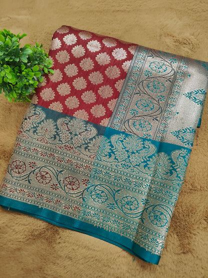 Sonam-Burgundy Red Katan Silk Full Gauti Zari Banarasi Saree